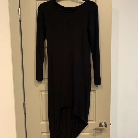 Indah Black Long-Sleeves High-Low Bodycon Dress - Picture 2 of 5